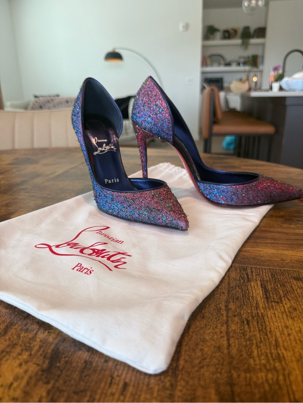 Authentic Christian Louboutin Iriza Glitter D’Orsay Pumps